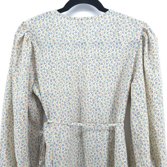 Glamorous ASOS Cream V Neck Tea Micro Floral Print Wrap-Tie Waist Mini Dress 4 - Picture 12 of 13